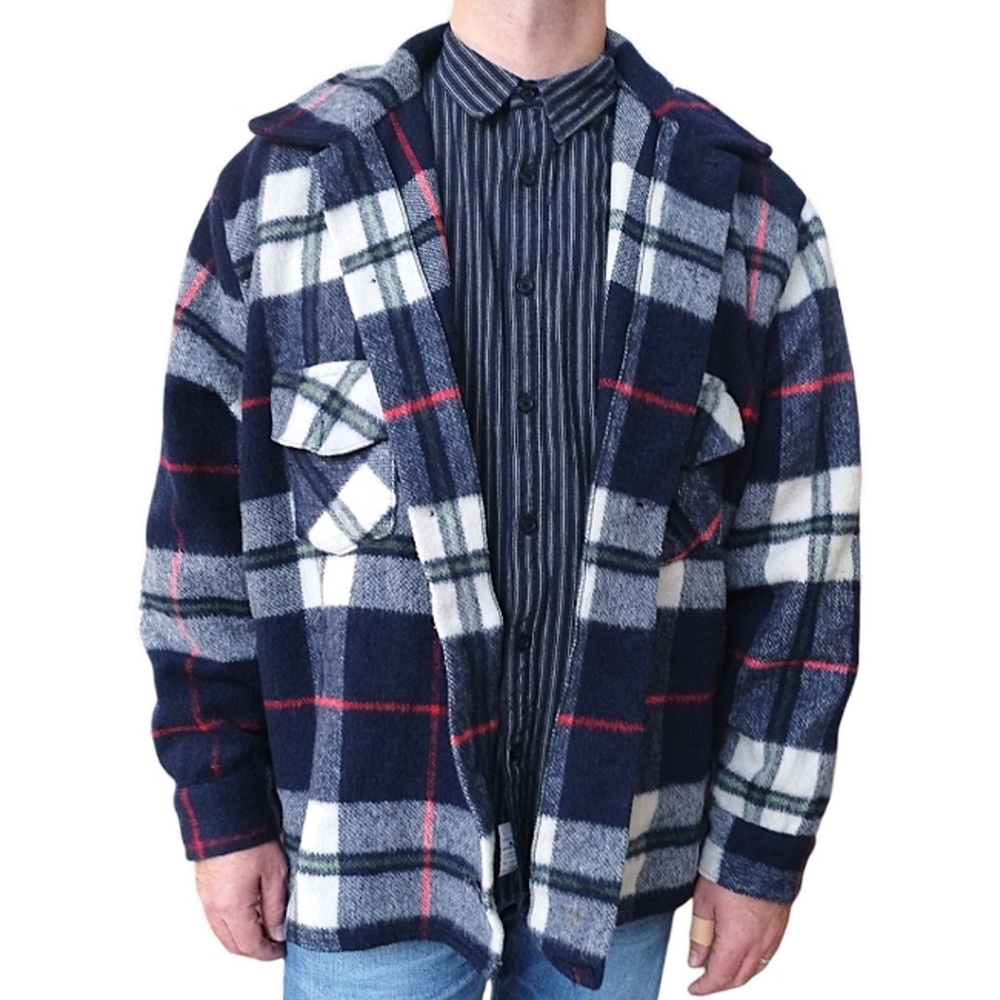 *RARE* Vintage 70's Wool Plaid Coat Canadian Lumber Jac Bell Shirt